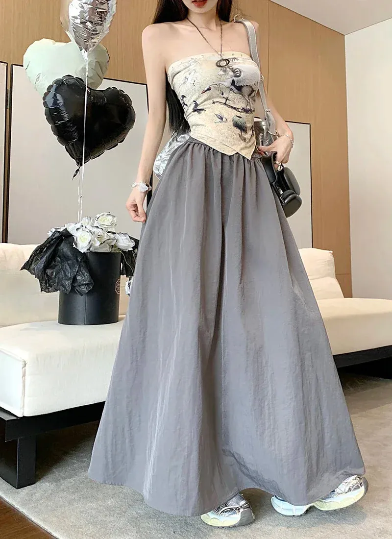LVSANW Chic Women Pockets A-Line Long Skirts Ladies Casual Loose Elastic High Waist Midi Skirt 2025 Spring Summer