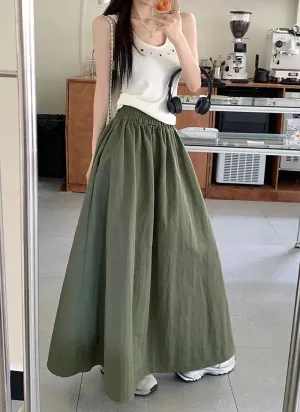LVSANW Chic Women Pockets A-Line Long Skirts Ladies Casual Loose Elastic High Waist Midi Skirt 2025 Spring Summer