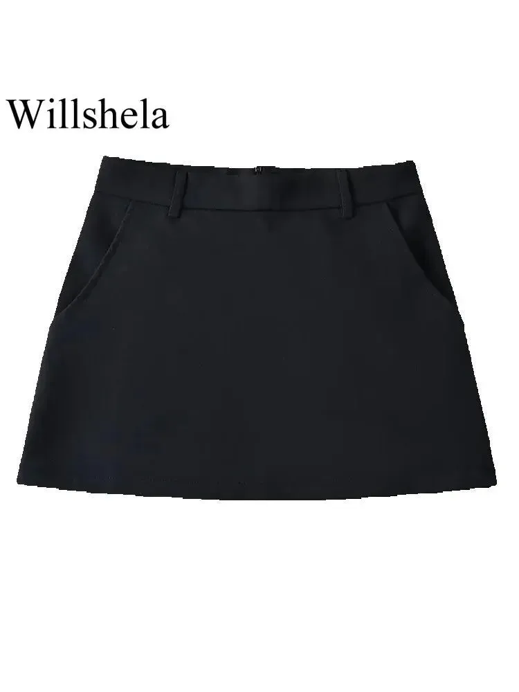 LVSANW Willshela Women Fashion Solid Back Zipper A-Line Mini Skirt Vintage High Waist Female Chic Lady Skirts