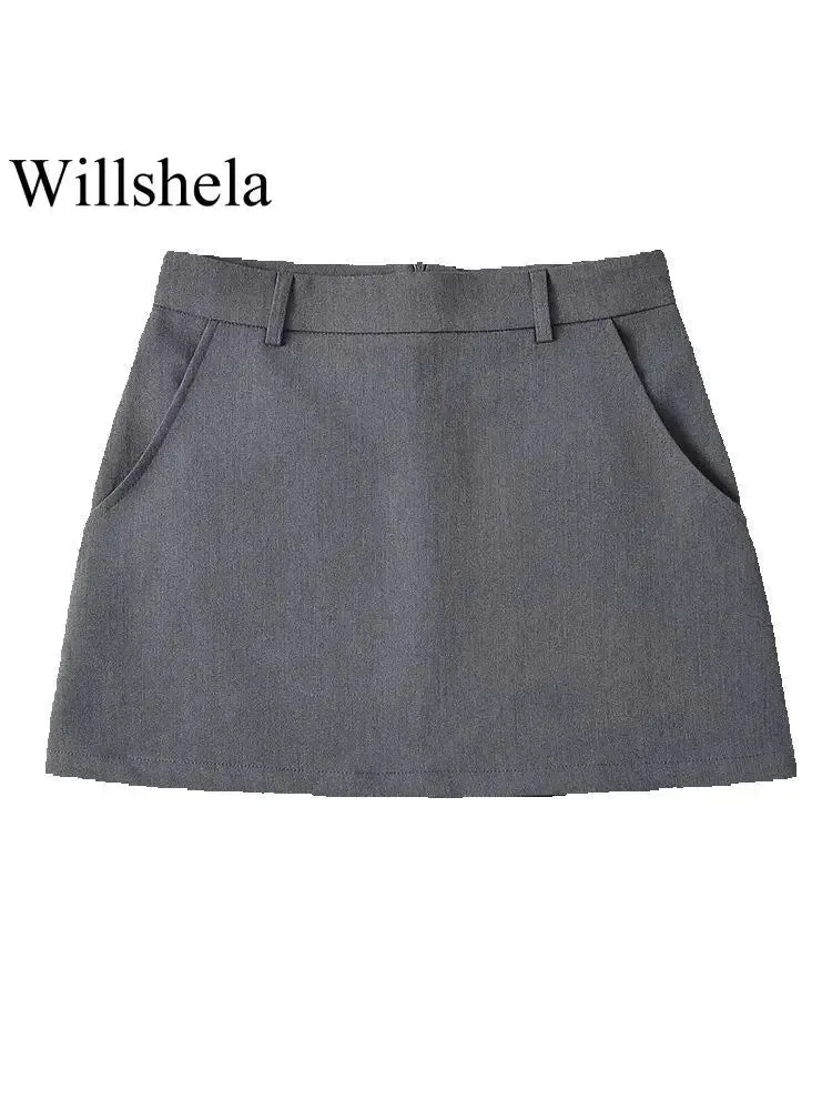 LVSANW Willshela Women Fashion Solid Back Zipper A-Line Mini Skirt Vintage High Waist Female Chic Lady Skirts