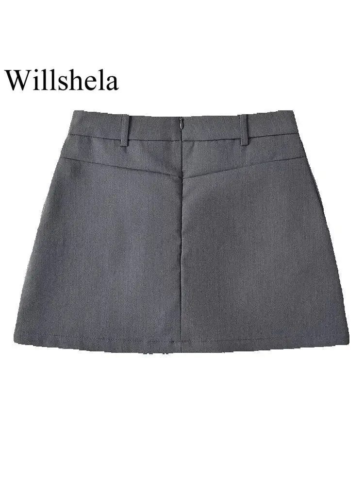 LVSANW Willshela Women Fashion Solid Back Zipper A-Line Mini Skirt Vintage High Waist Female Chic Lady Skirts