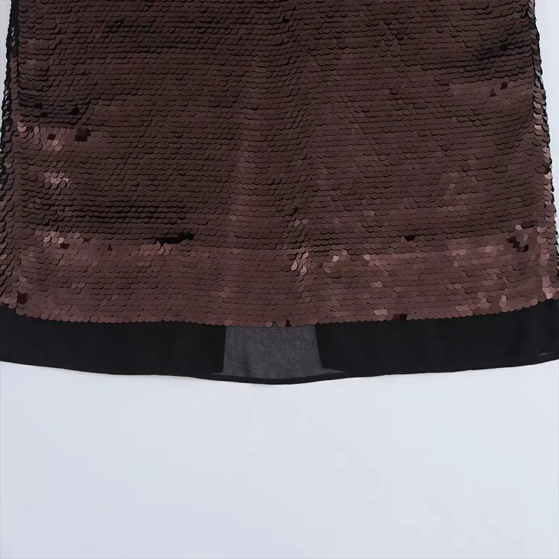 LVSANW Willshela Women Fashion With Sequined Brown Side Zipper Midi Skirt Vintage Mid Waist Straight Female Chic Lady Skirts