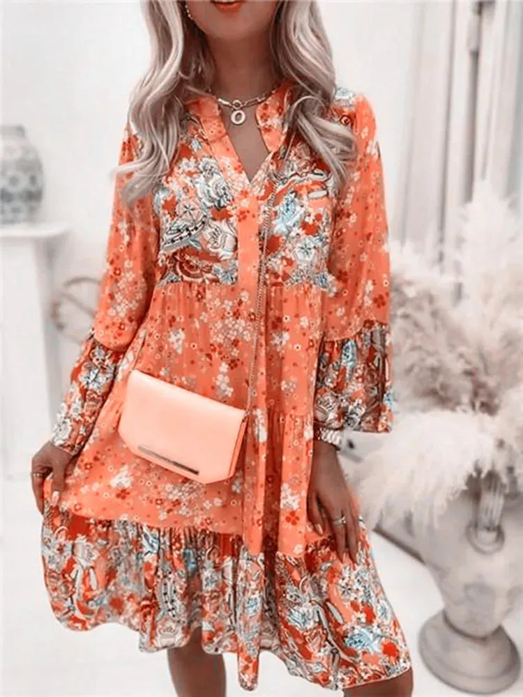 Mackenzie - Floral V-Neck A-Line Dress