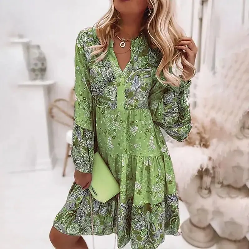 Mackenzie - Floral V-Neck A-Line Dress