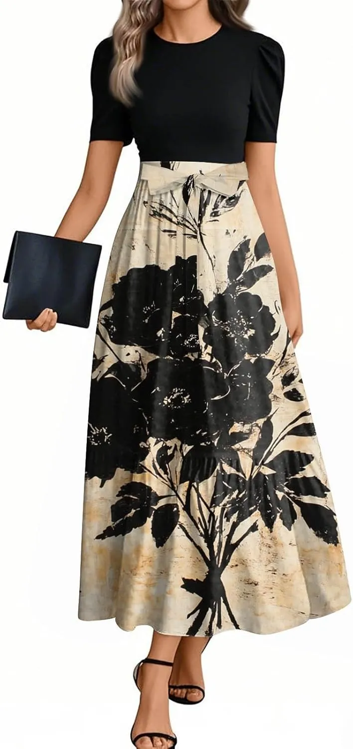 Maxi Flower Print 2025 Womens Dresses, Beach Spring Womens Jumpsuit Elegant Bow High Waisted Romper