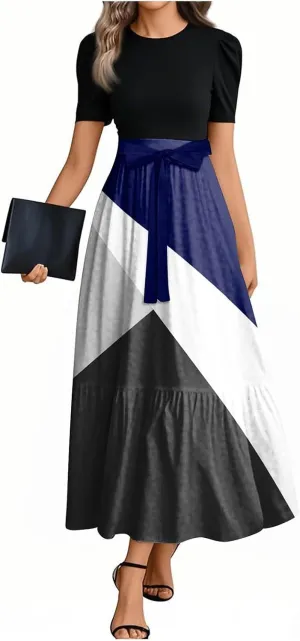 Maxi Striped Prints 2025 Dresses, Beach Boho Women's Jumpsuits Trendy Bow Crew Neck Rompers for Women
