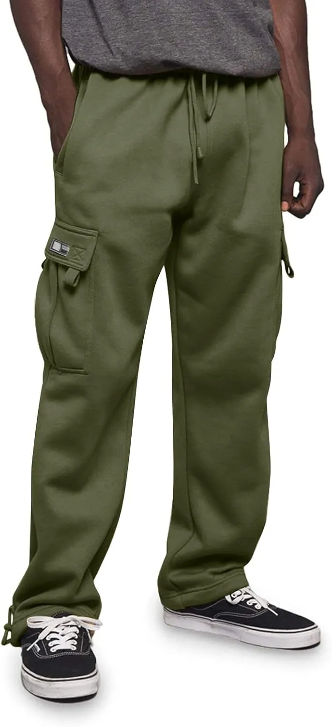 Men's Casual Cargo Pants, Rope Loosening Waist Tapered Stretch Twill Drawstring Trousers with Multiple Pockets