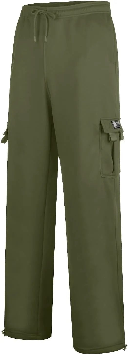 Men's Casual Cargo Pants, Rope Loosening Waist Tapered Stretch Twill Drawstring Trousers with Multiple Pockets