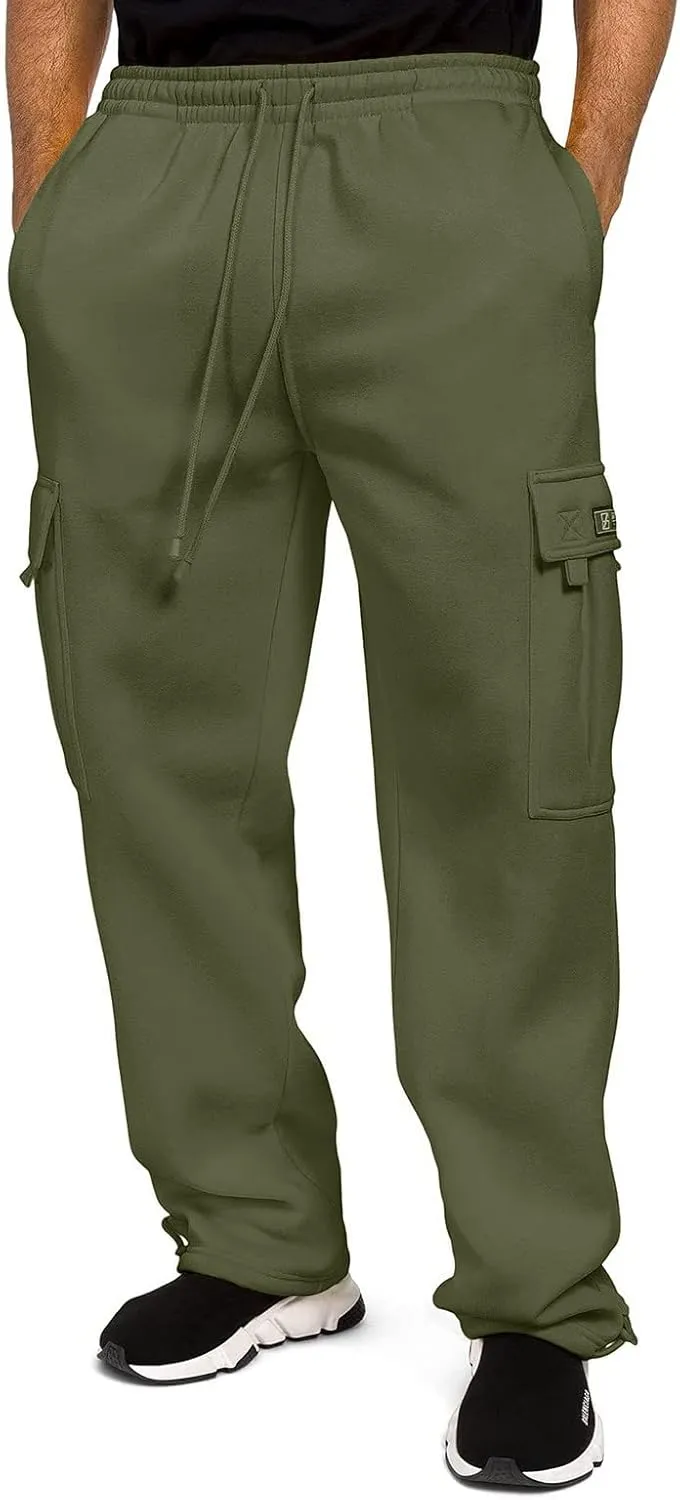 Men's Casual Cargo Pants, Rope Loosening Waist Tapered Stretch Twill Drawstring Trousers with Multiple Pockets
