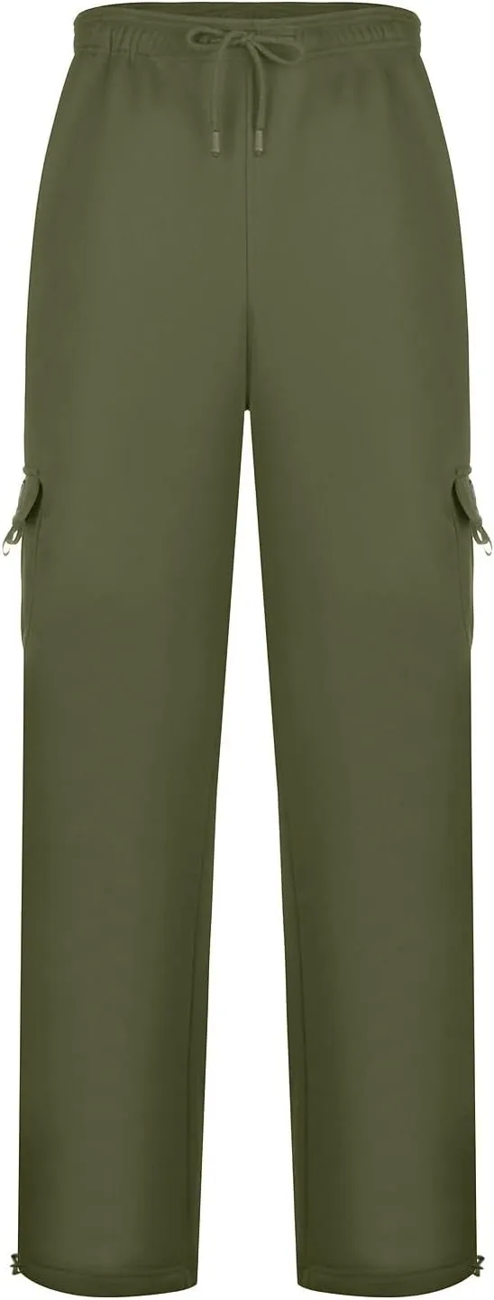 Men's Casual Cargo Pants, Rope Loosening Waist Tapered Stretch Twill Drawstring Trousers with Multiple Pockets