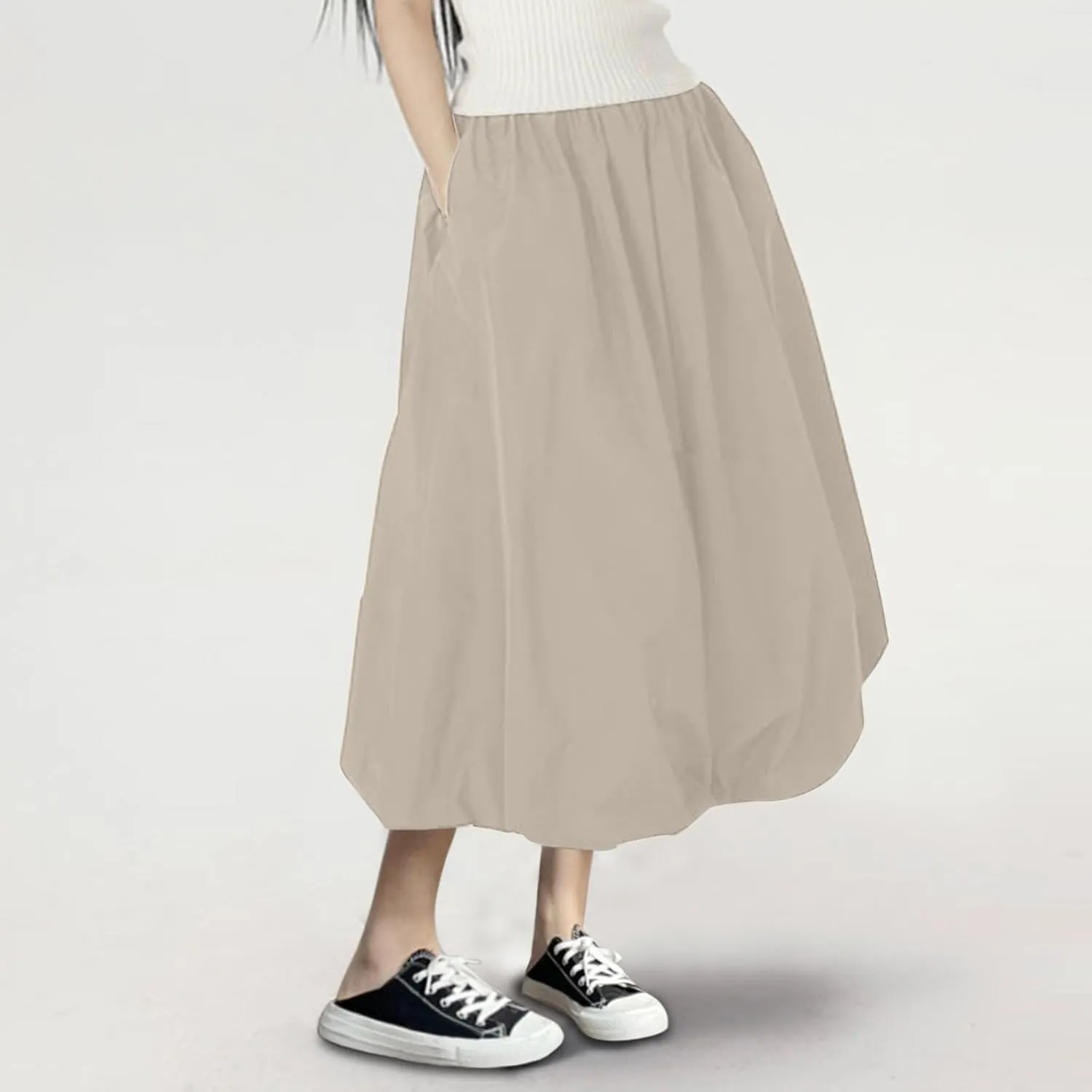 Midi Skirts for Women Women Mid Length Skirt High Waisted Bud Skirt with Pocket Holiday Party Costume Half Skirts