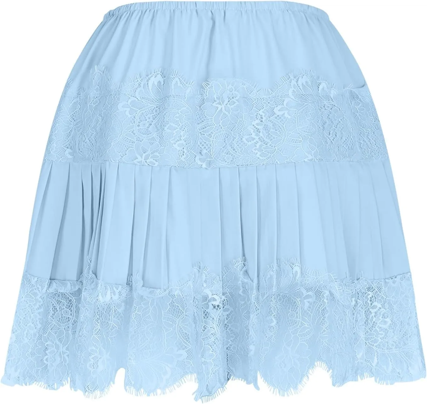 Mini Skirt for Women Summer Solid Lace Slip Layered Pleated Streetwear Short Skirts Elastic Waist Flowy Tiered Skirt