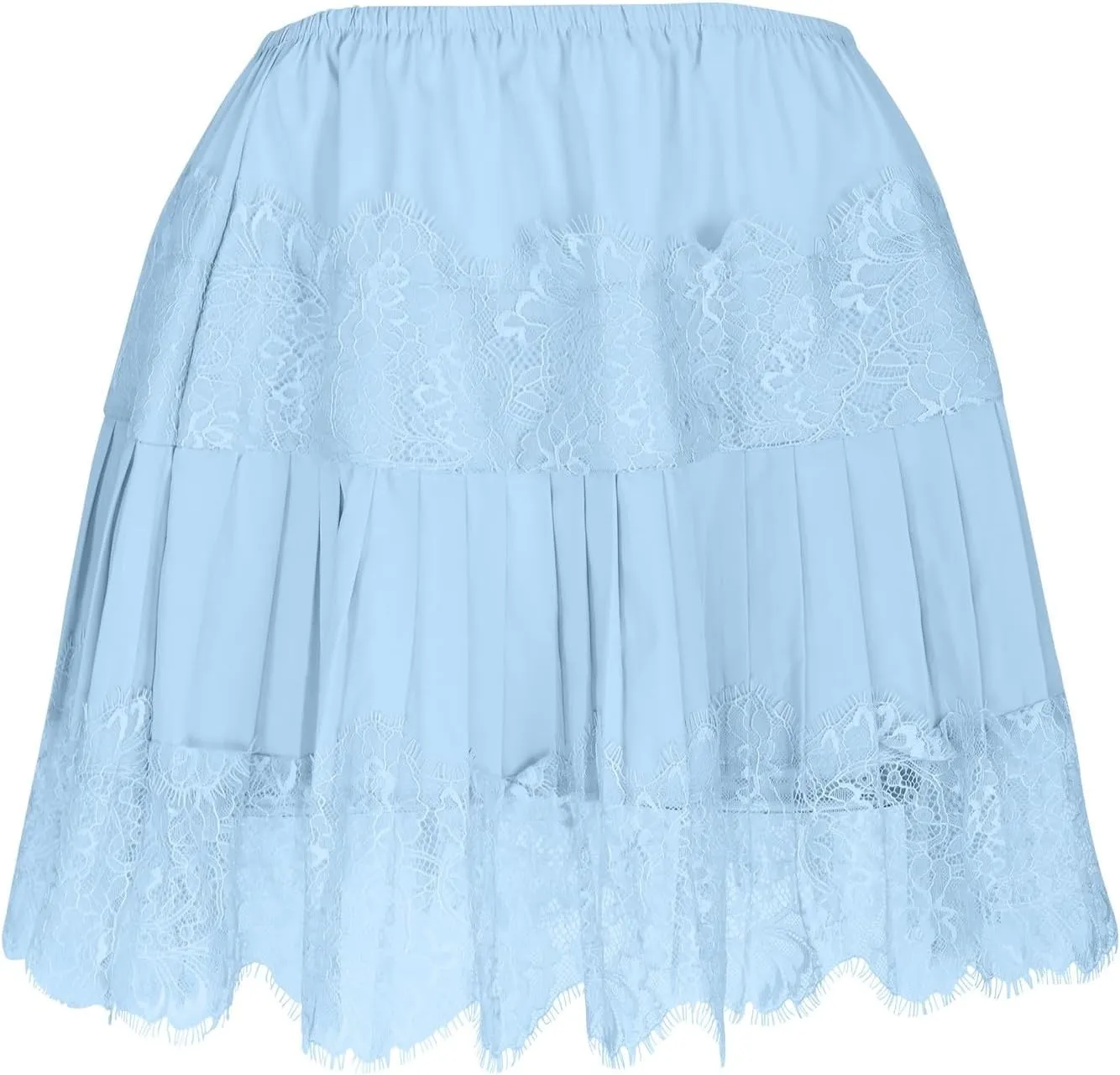 Mini Skirt for Women Summer Solid Lace Slip Layered Pleated Streetwear Short Skirts Elastic Waist Flowy Tiered Skirt