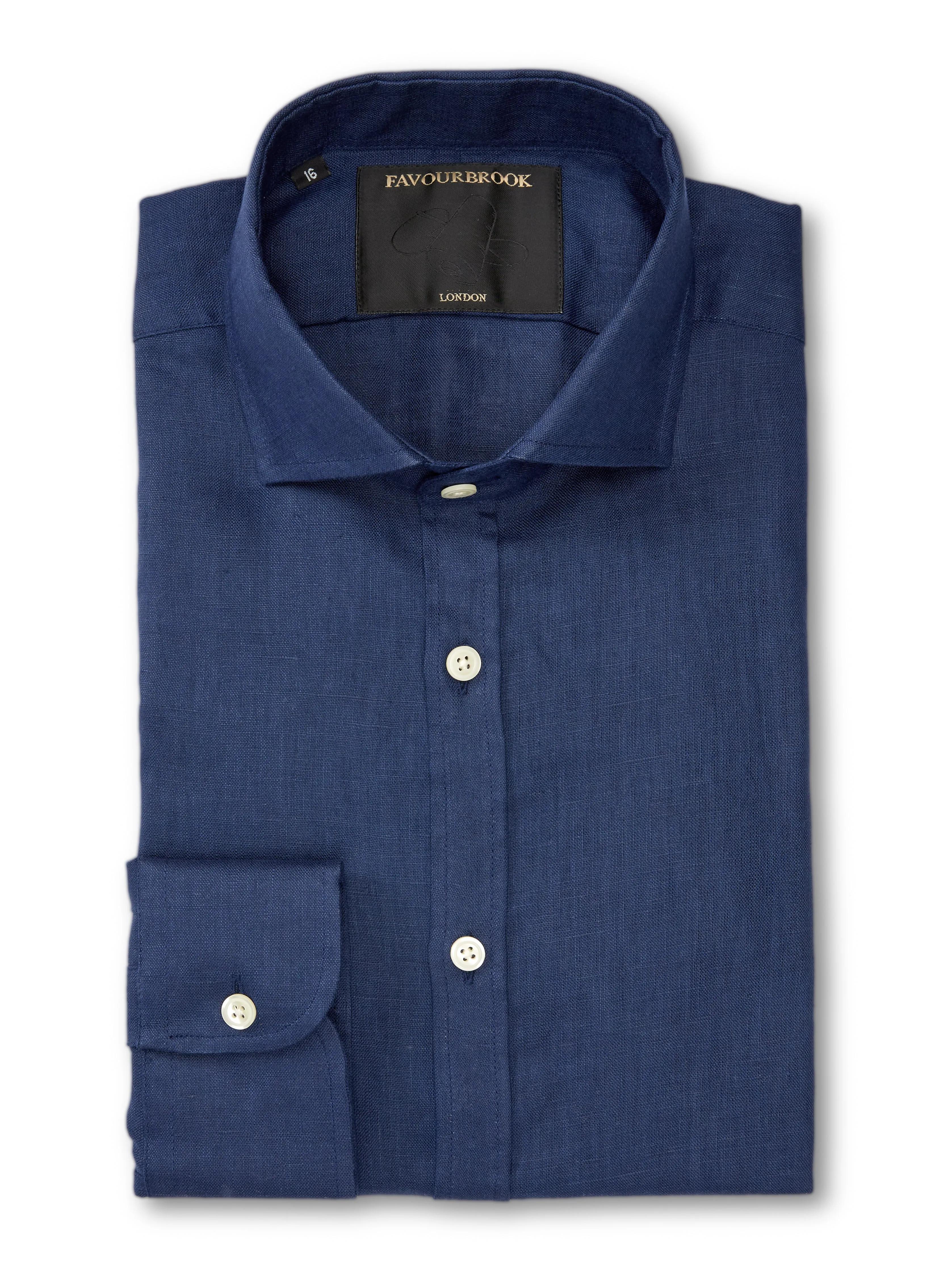 Navy Bridford Linen Cutaway Collar Shirt