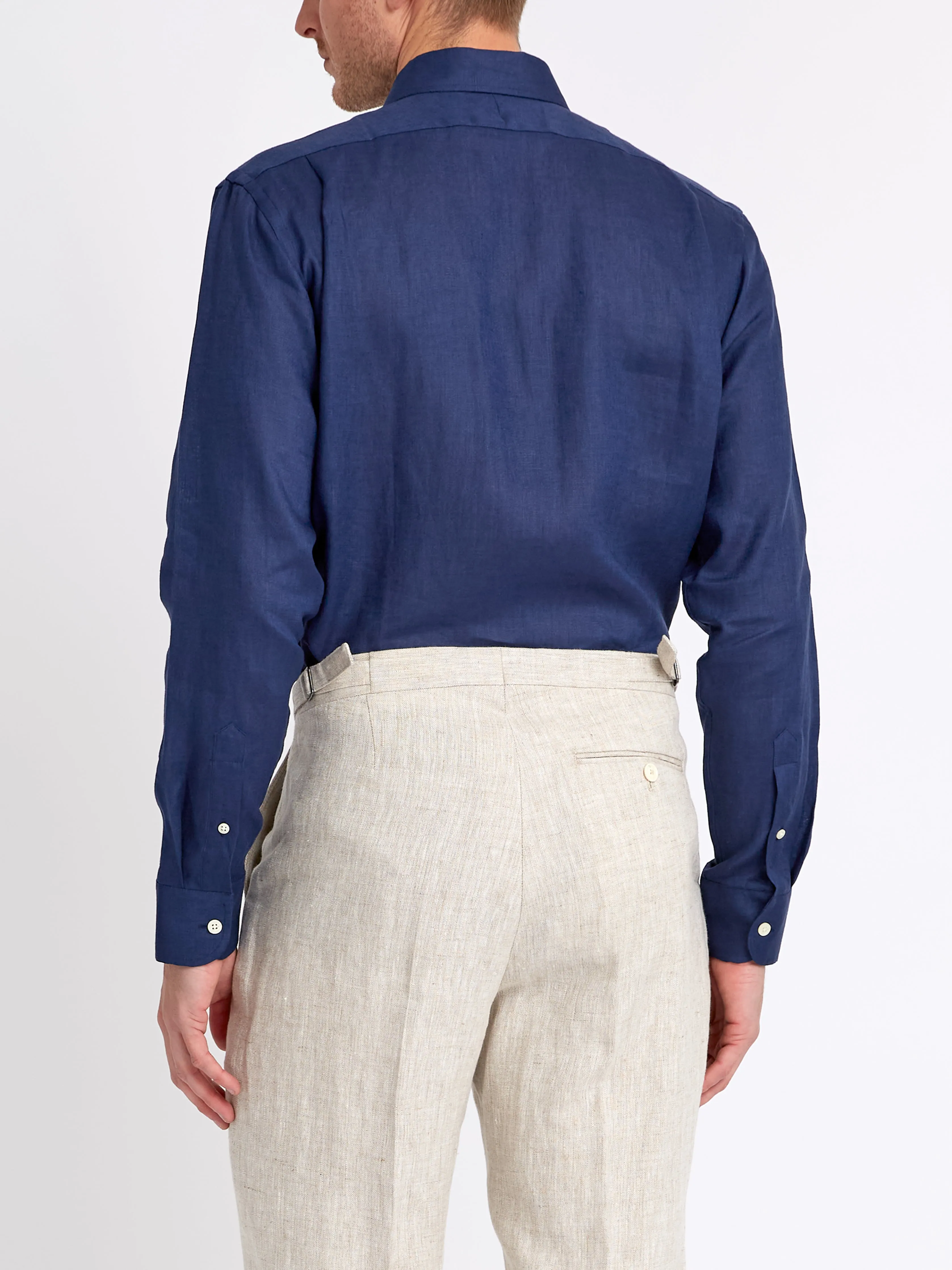 Navy Bridford Linen Cutaway Collar Shirt