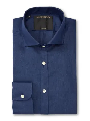 Navy Bridford Linen Cutaway Collar Shirt