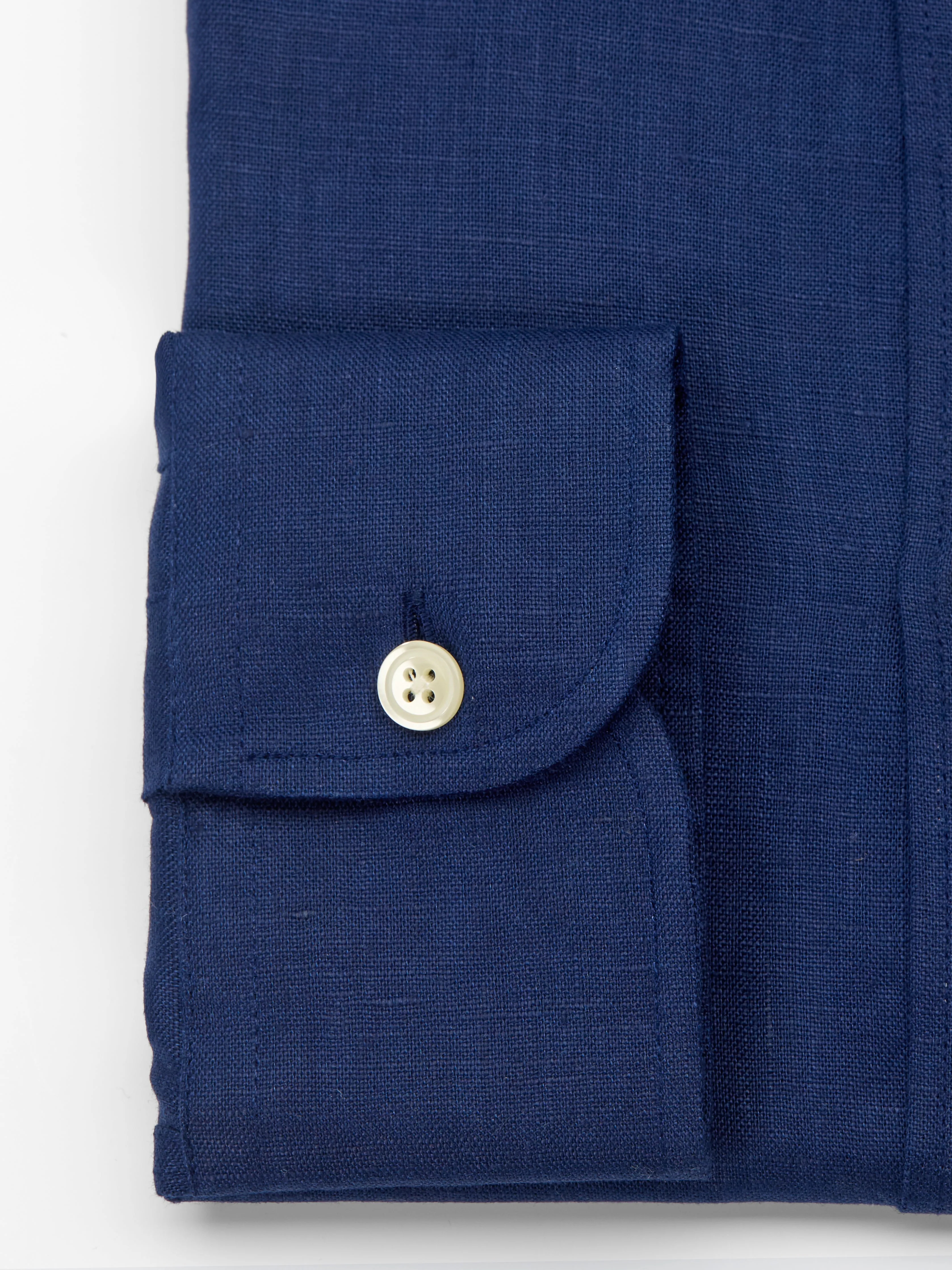 Navy Bridford Linen Cutaway Collar Shirt
