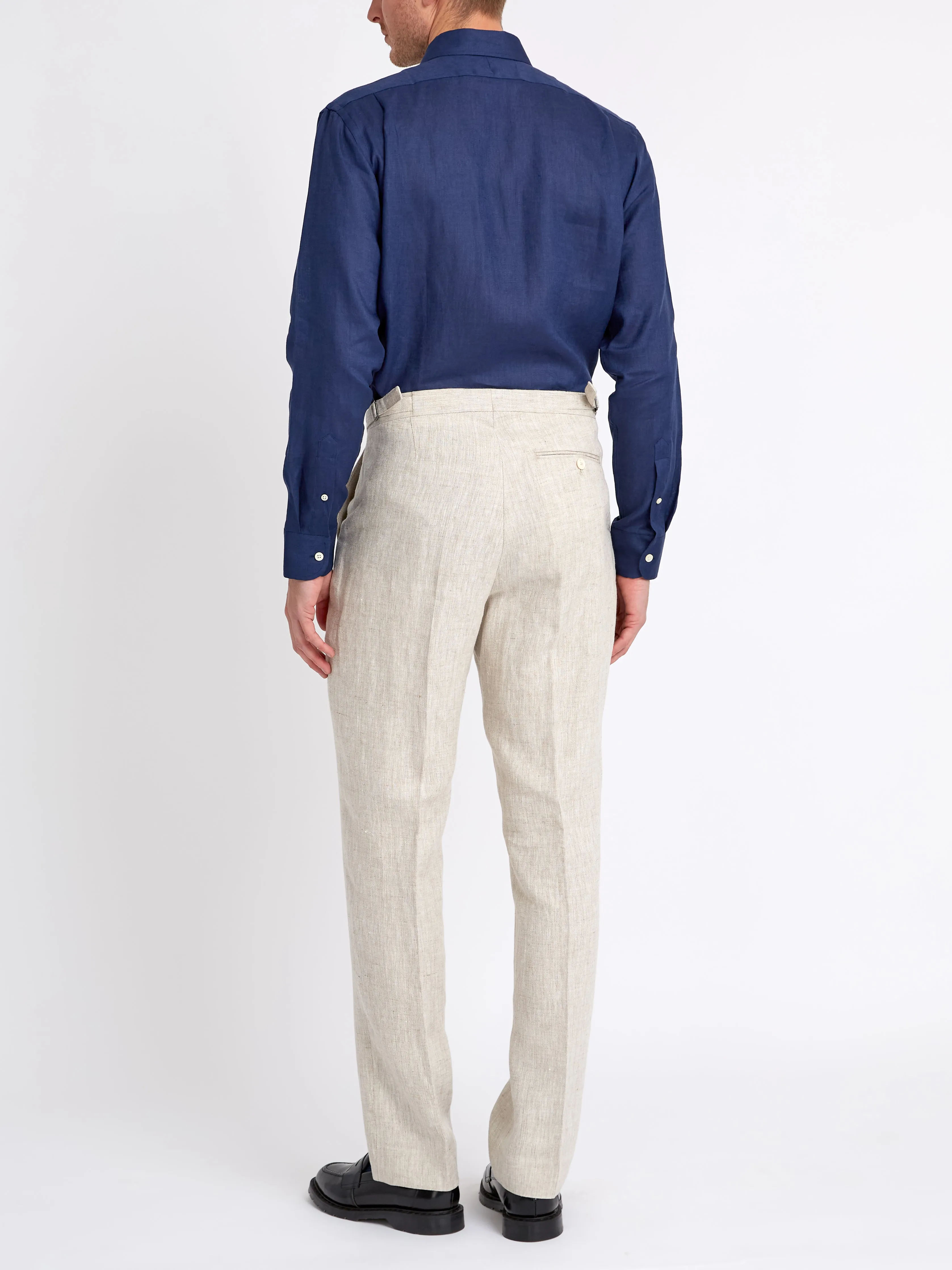 Navy Bridford Linen Cutaway Collar Shirt