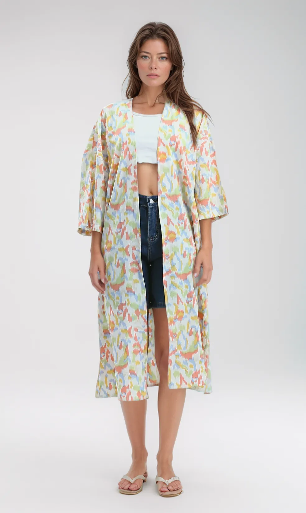 O193462 3/4 Sleeves Colorful Floral Summer Cardigan