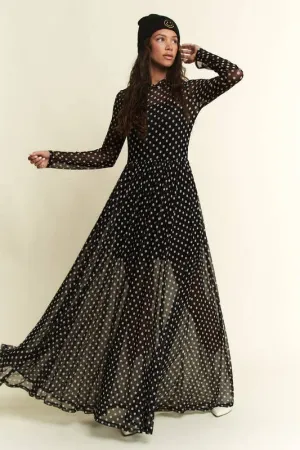 Polka Dot Print Mesh Maxi Dress