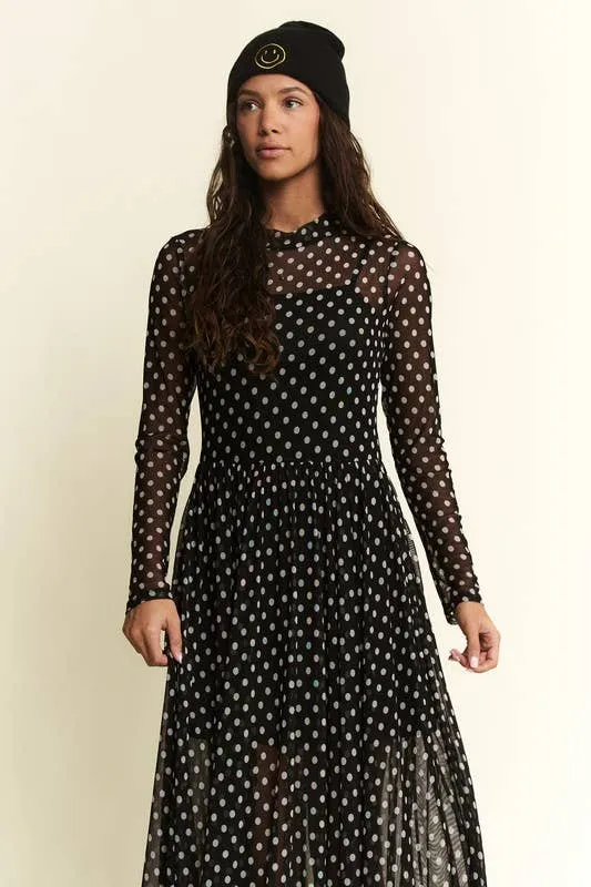 Polka Dot Print Mesh Maxi Dress