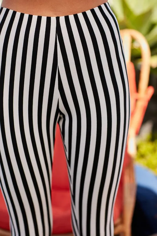 Porsha Waist Elastic Band Stripe Print Leggings