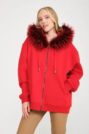 Red Fox Fur Lined Hoodie