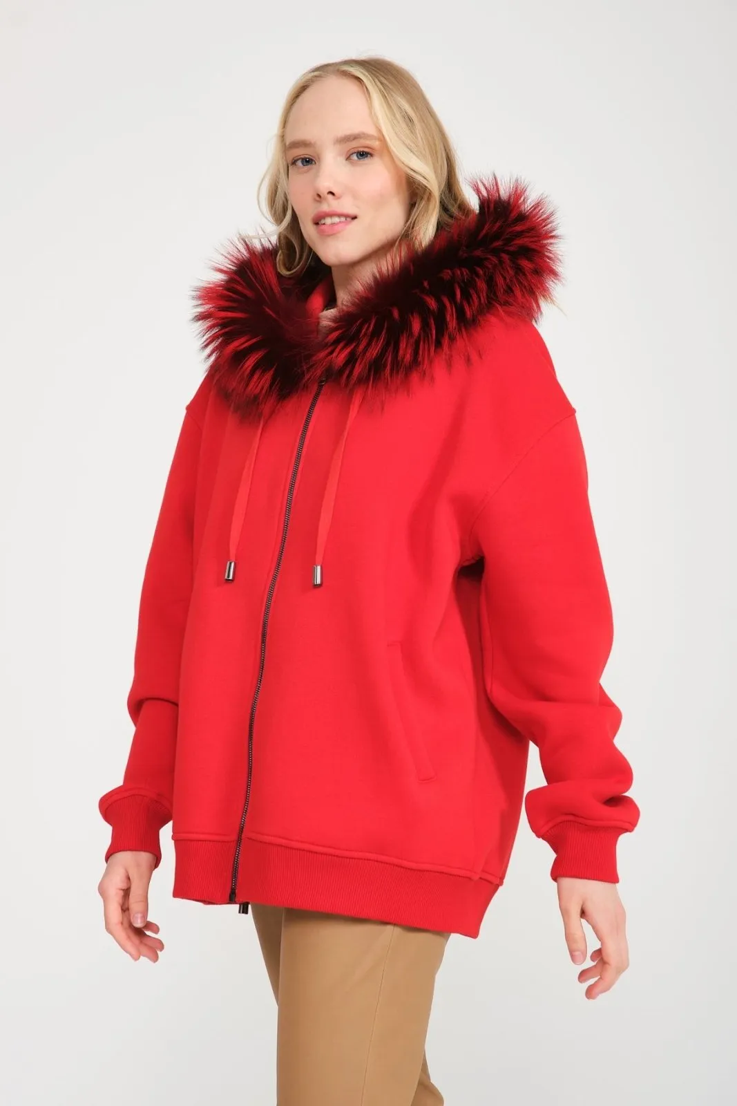 Red Fox Fur Lined Hoodie