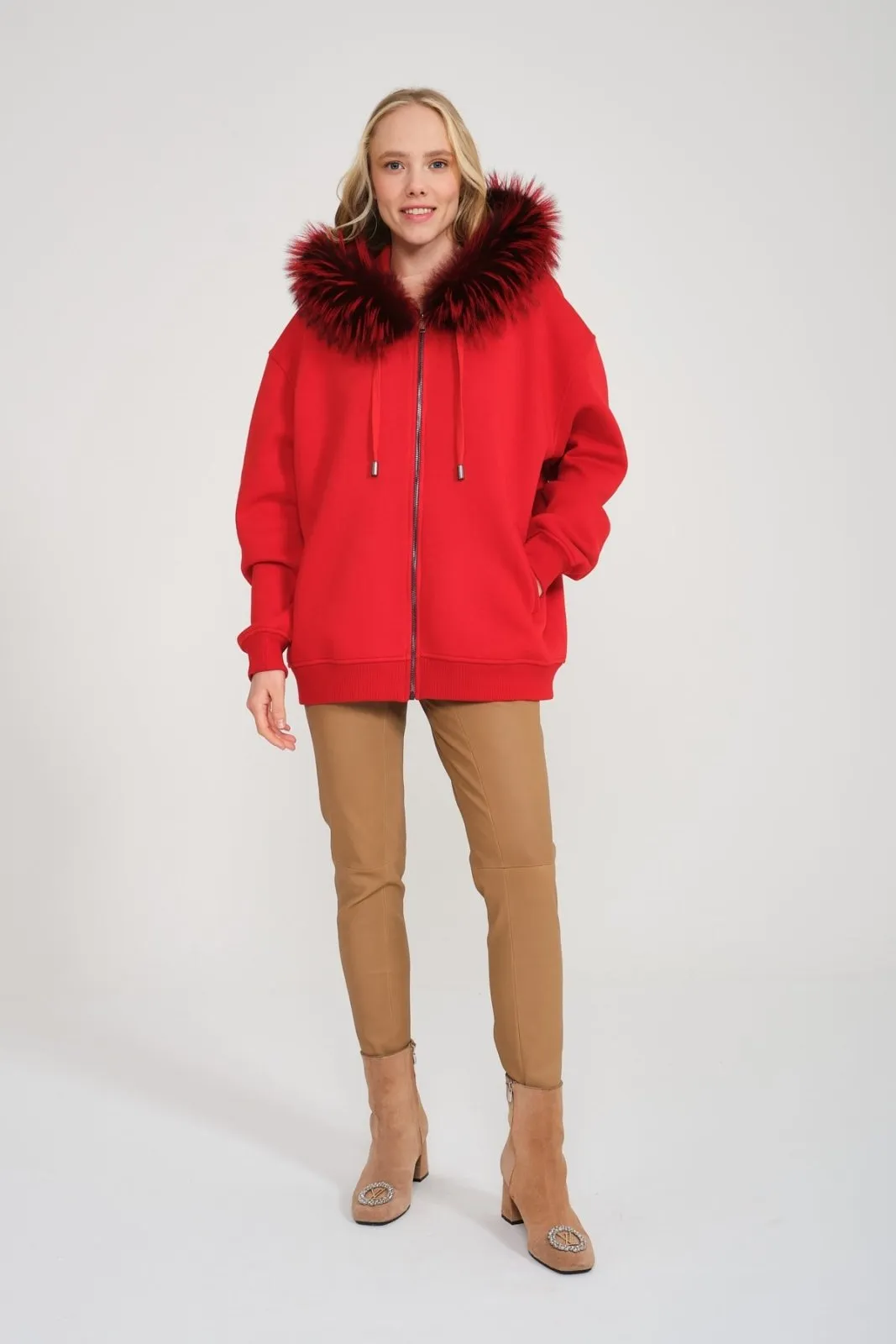 Red Fox Fur Lined Hoodie