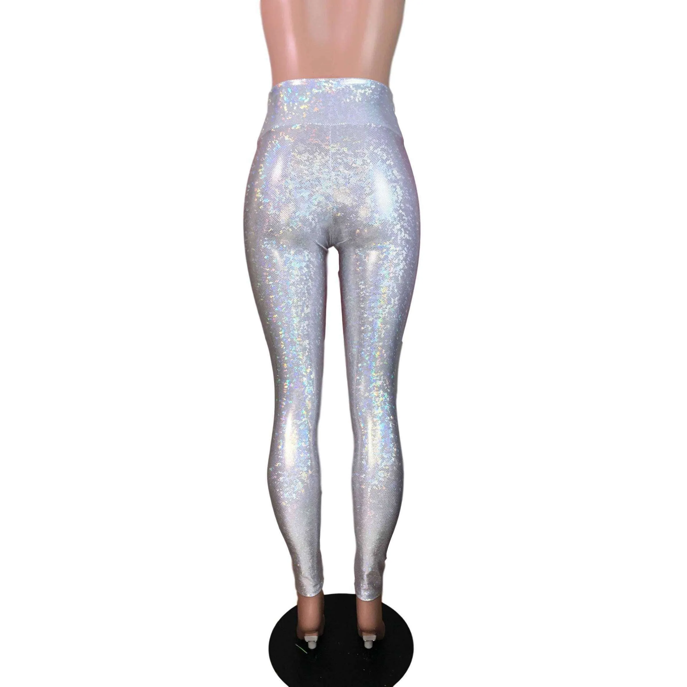 Silver Shattered Glass Holographic High Waisted Leggings Pants