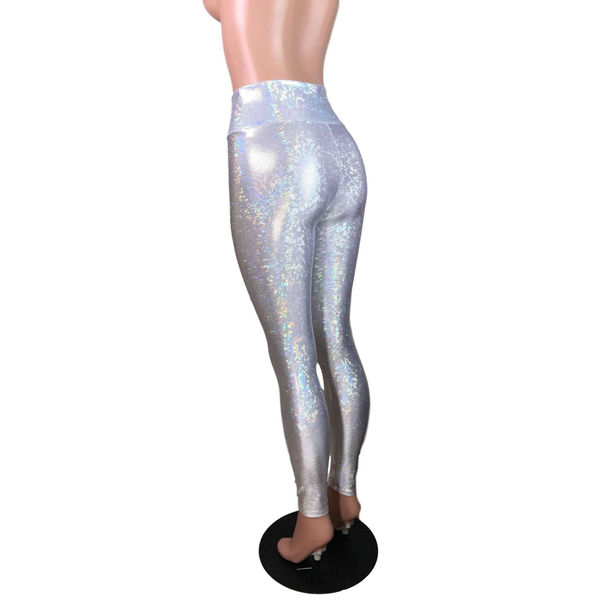 Silver Shattered Glass Holographic High Waisted Leggings Pants