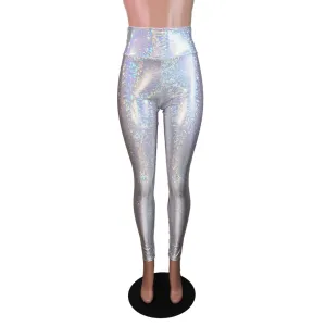 Silver Shattered Glass Holographic High Waisted Leggings Pants