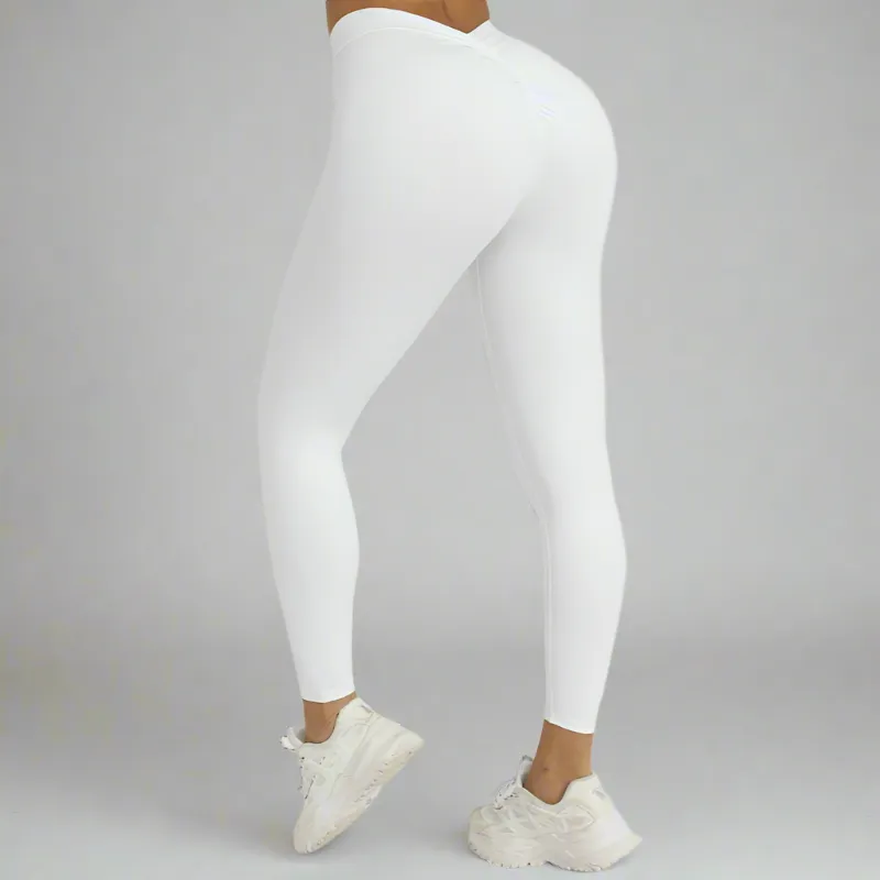 Solid Color Stretchy Back V-Cut Ruched Booty High Waisted Leggings