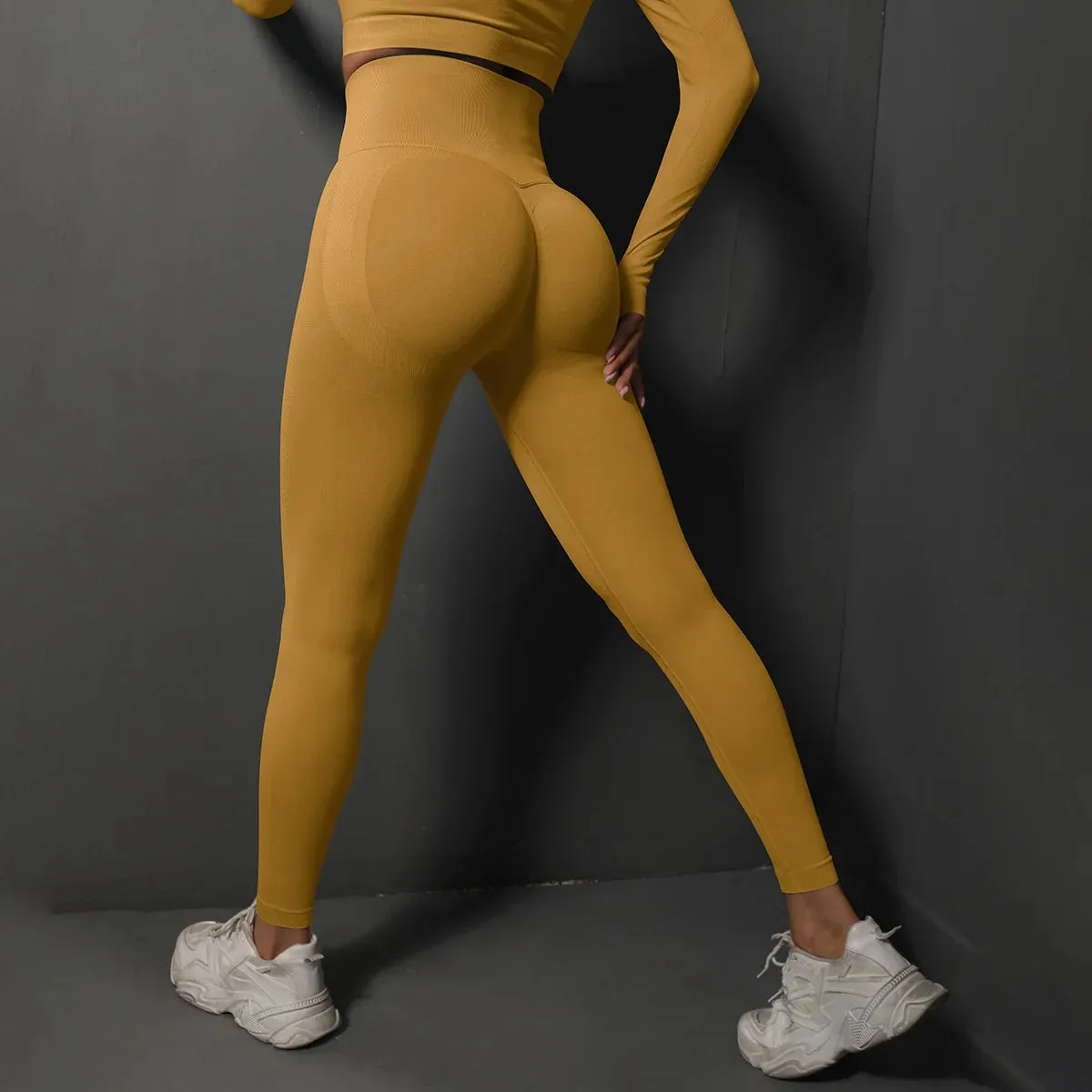 Solid Color Stretchy Ruched Push-Up Booty Extra High Waisted Leggings
