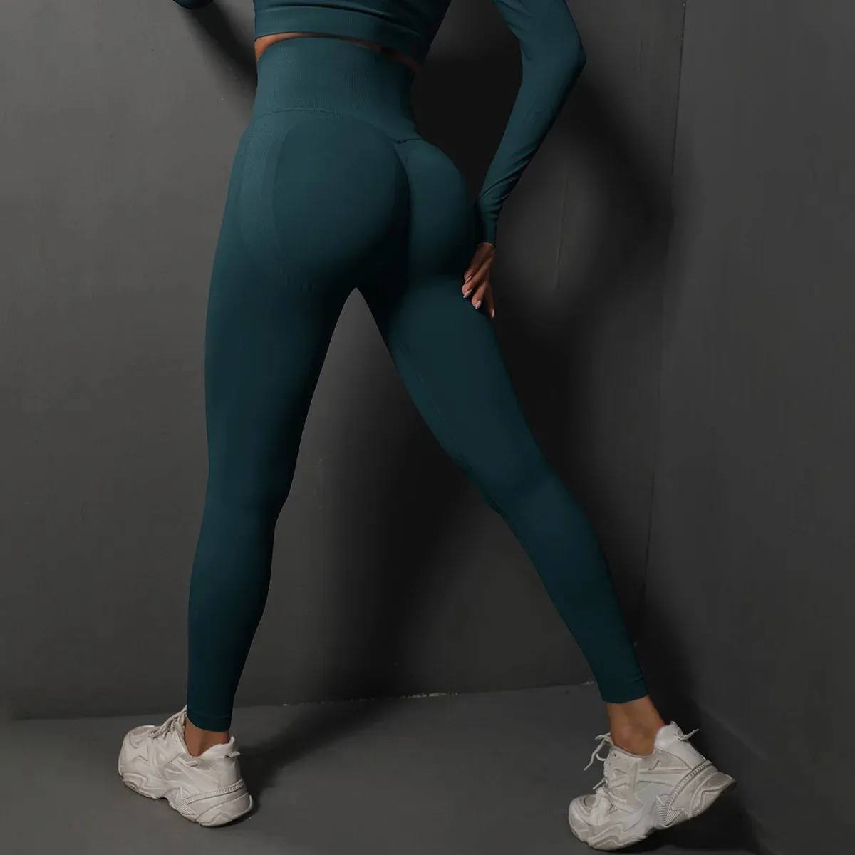 Solid Color Stretchy Ruched Push-Up Booty Extra High Waisted Leggings