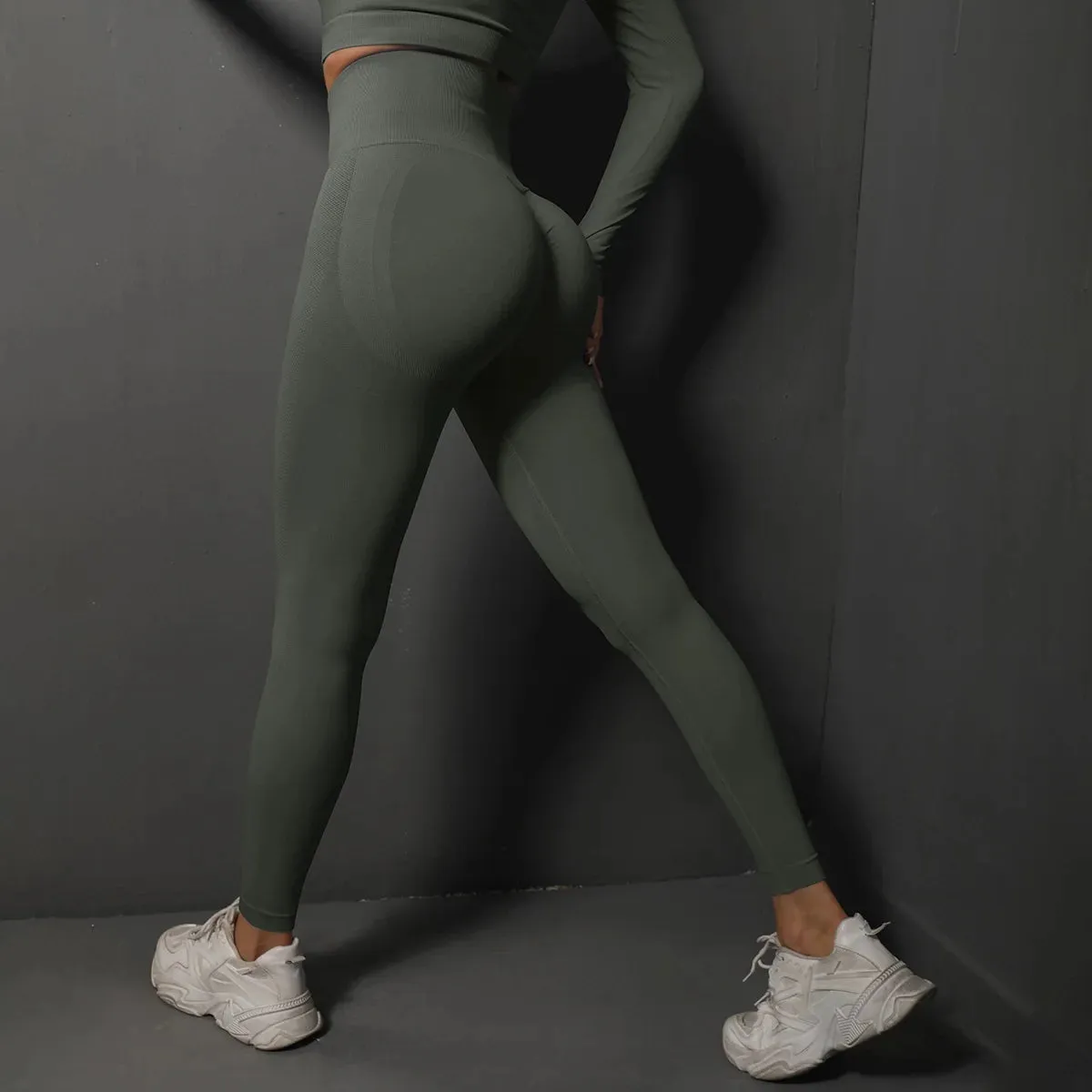 Solid Color Stretchy Ruched Push-Up Booty Extra High Waisted Leggings
