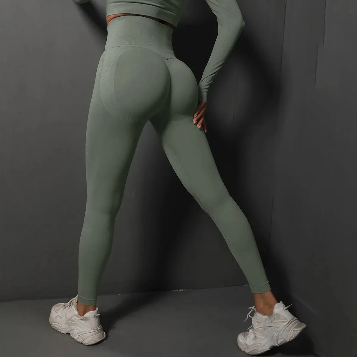 Solid Color Stretchy Ruched Push-Up Booty Extra High Waisted Leggings
