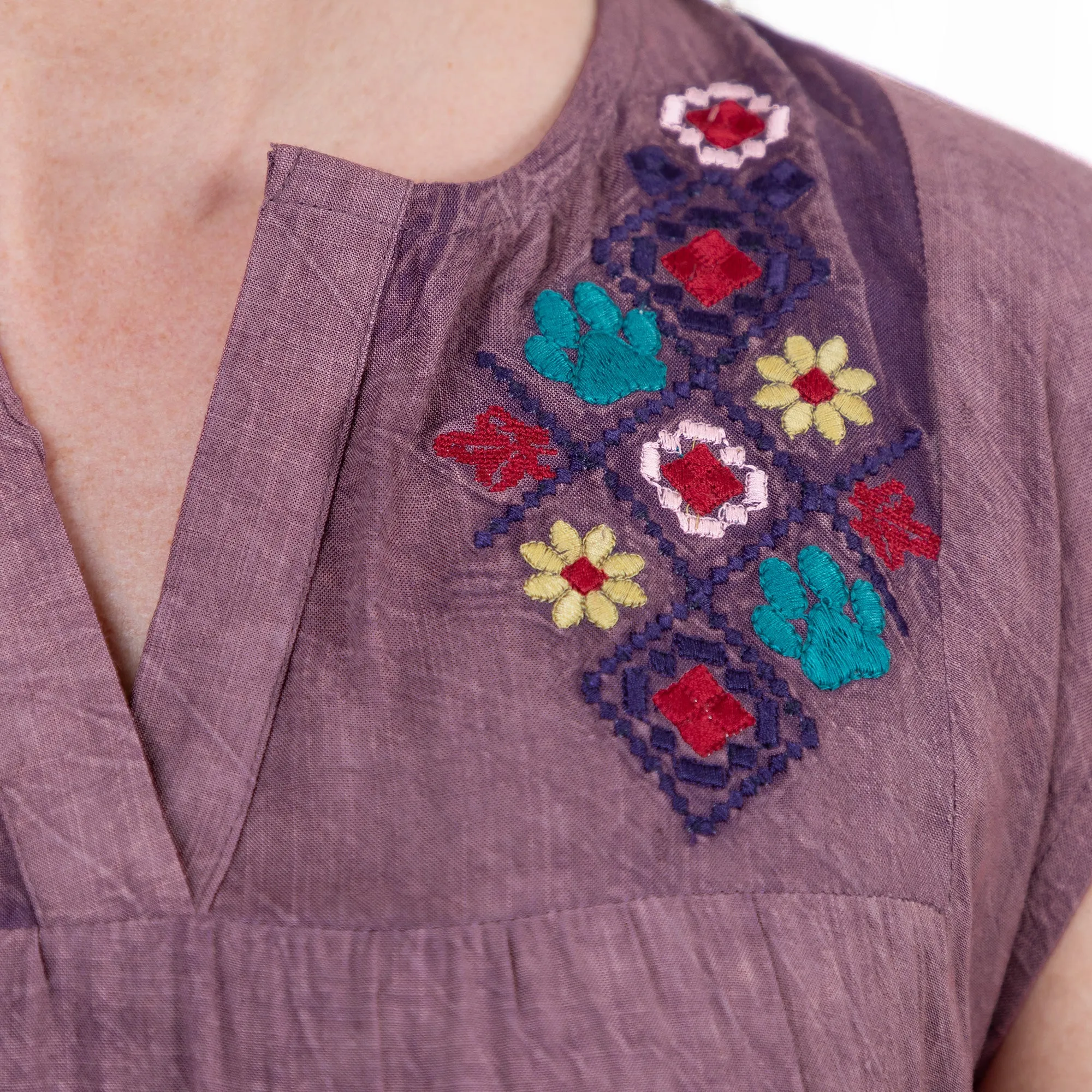 Stonewashed Paw Embroidered Tiered Sleeveless Dress