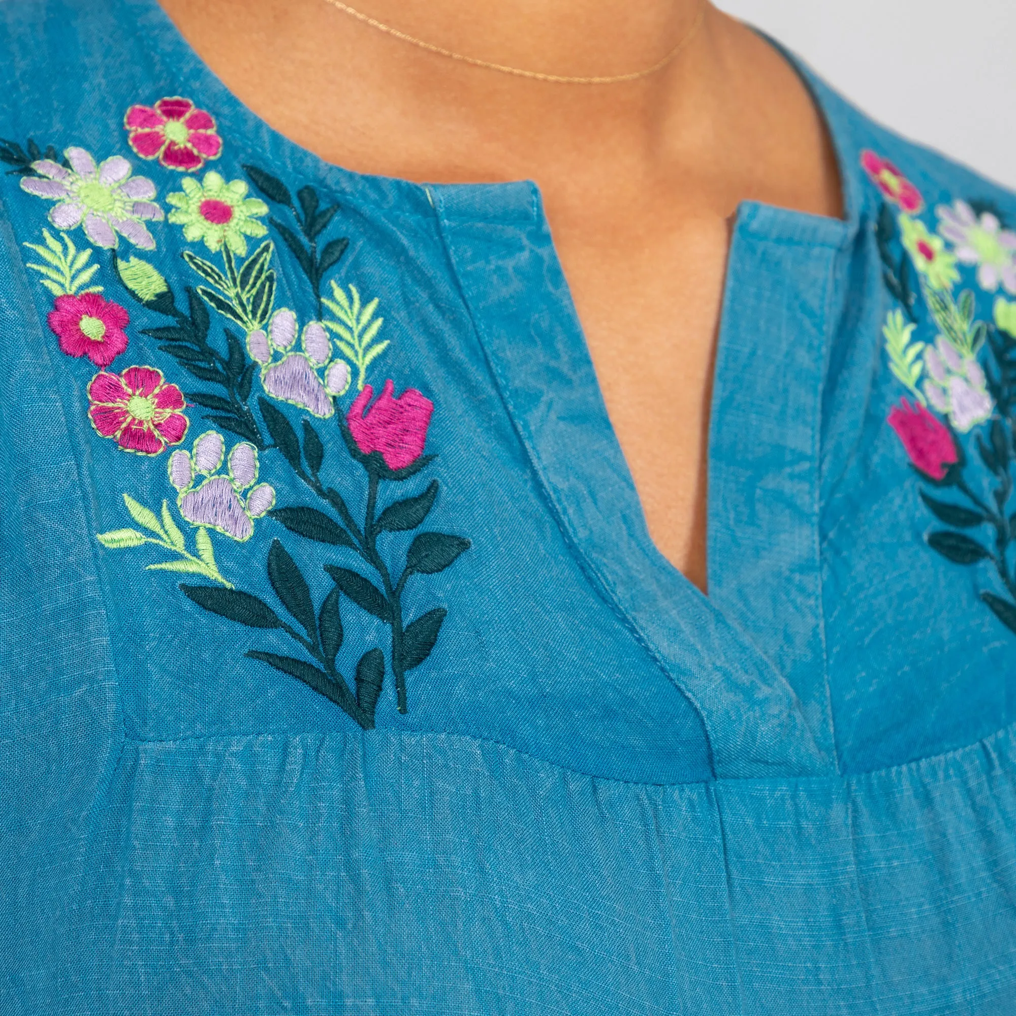 Stonewashed Paw Embroidered Tiered Sleeveless Dress