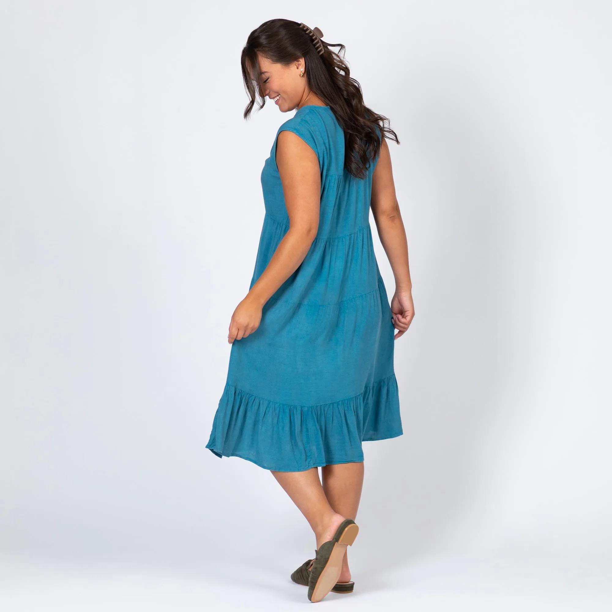 Stonewashed Paw Embroidered Tiered Sleeveless Dress