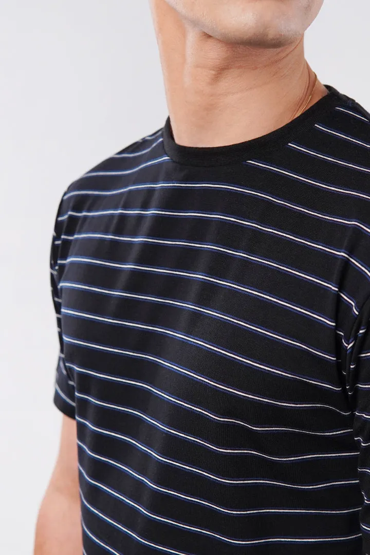 Striped Curved Hem T-Shirt - Black