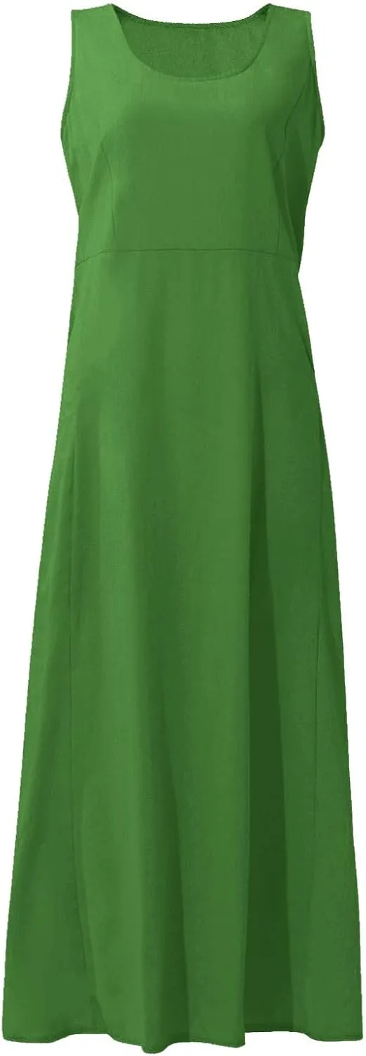 Summer Dresses for Women 2025 Linen Maxi Dresses Flowy Sleeveless Sundress with Pockets U Neck Boho Dress for Beach