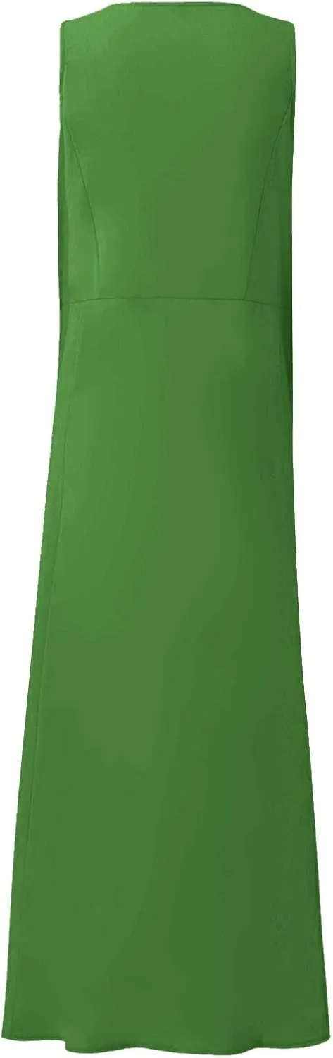 Summer Dresses for Women 2025 Linen Maxi Dresses Flowy Sleeveless Sundress with Pockets U Neck Boho Dress for Beach