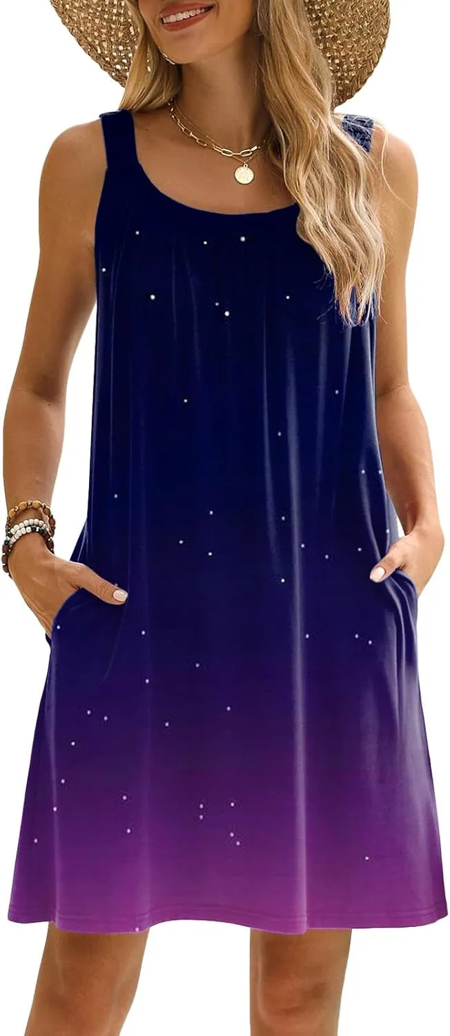 Summer Dresses for Women 2025 Printed Crewneck Sleeveless Boho Mini Dress Casual Beach Vacation Sundress