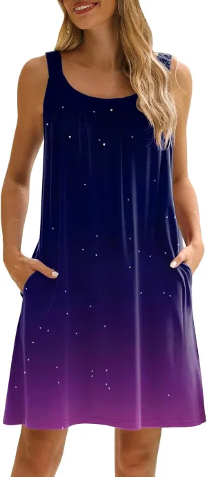 Summer Dresses for Women 2025 Printed Crewneck Sleeveless Boho Mini Dress Casual Beach Vacation Sundress