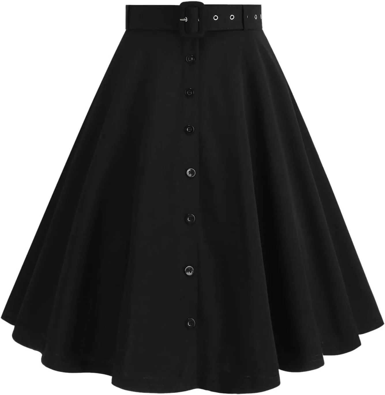 Summer Skirts for Women Casual High Waisted Button Down Swing A Line Flared Midi Skirt with Belts