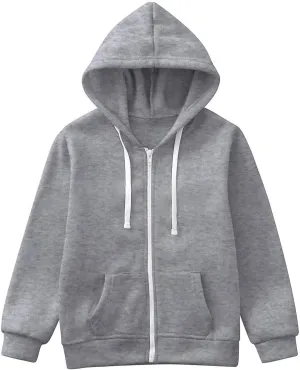 Todays Daily Deals Clearance Boy's Zip Up Hoodies Solid Color Long Sleeve Inside Outside Sweater Shirt Comfortable Soft Top Fall Winter Outfits 9-10 Years A2-Grey