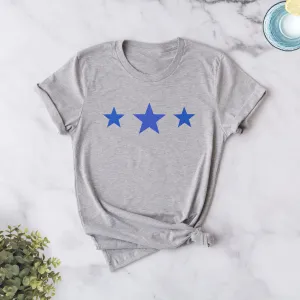 Triple Blue Flocked Stars Ladies T Shirt