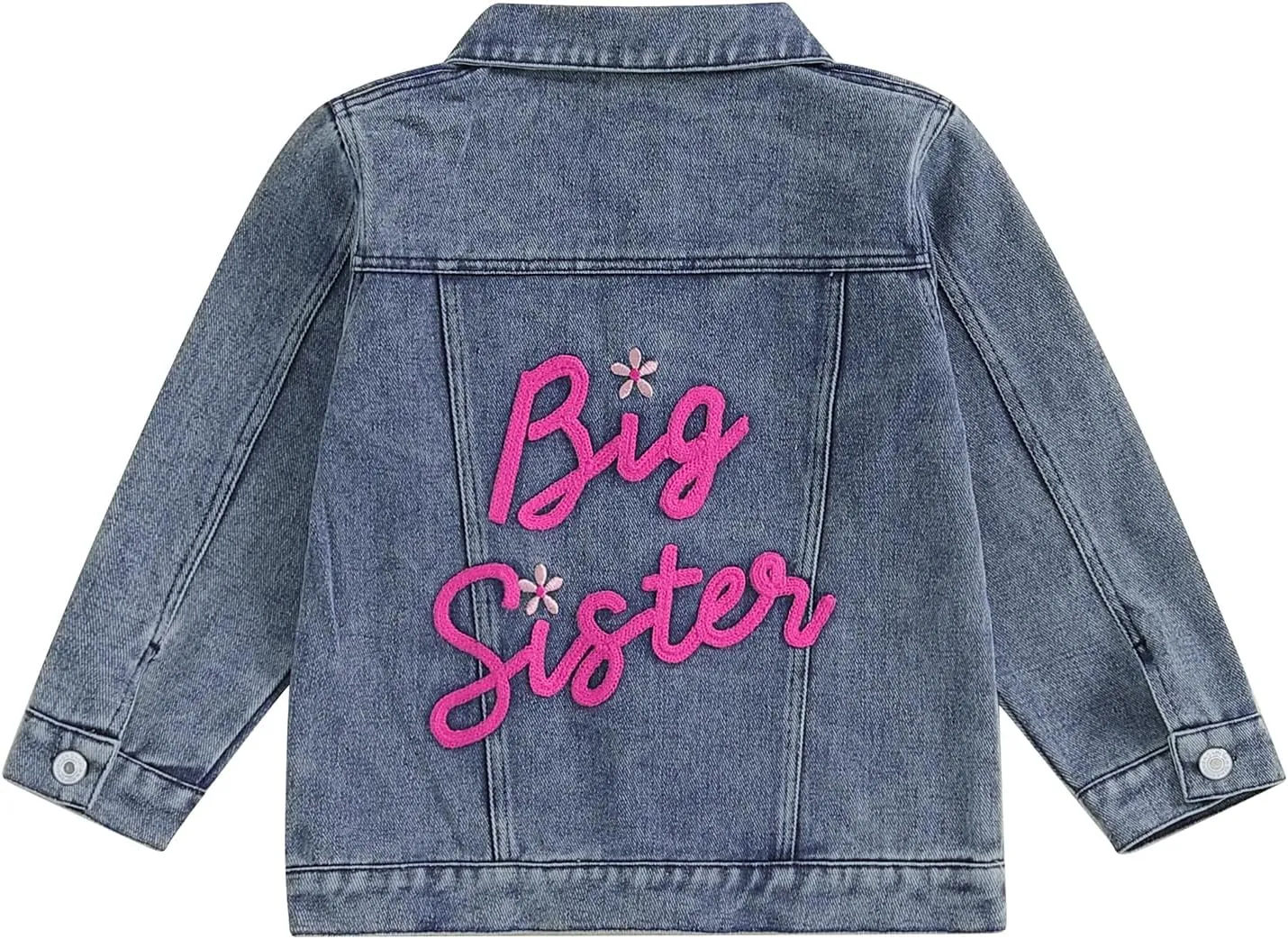 VISGOGO Toddler Baby Girl Jacket Big Lil Sister/Brother Letter Embroidery Jean Long Sleeve Cardigan Button Denim Coat
