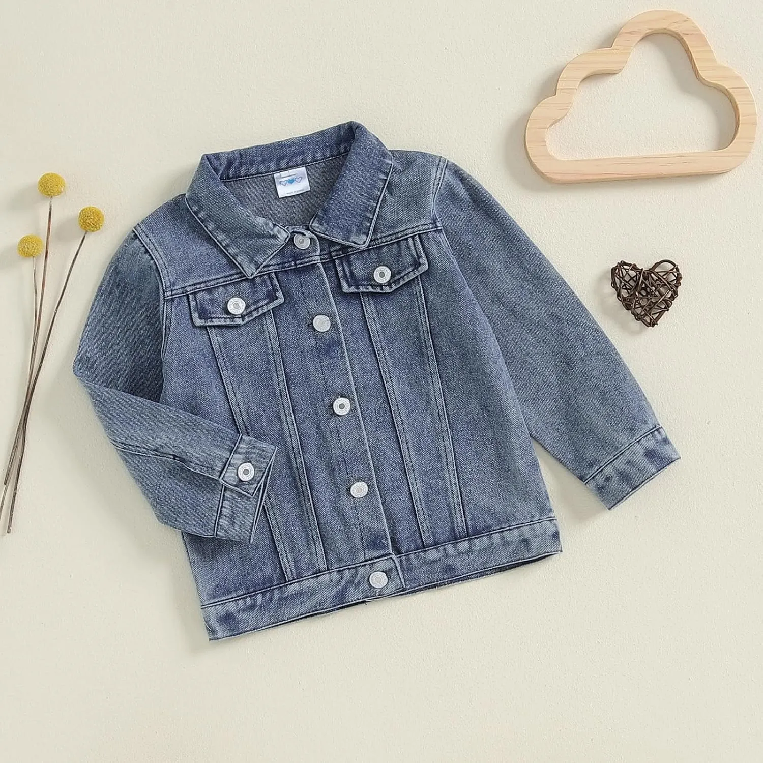 VISGOGO Toddler Baby Girl Jacket Big Lil Sister/Brother Letter Embroidery Jean Long Sleeve Cardigan Button Denim Coat